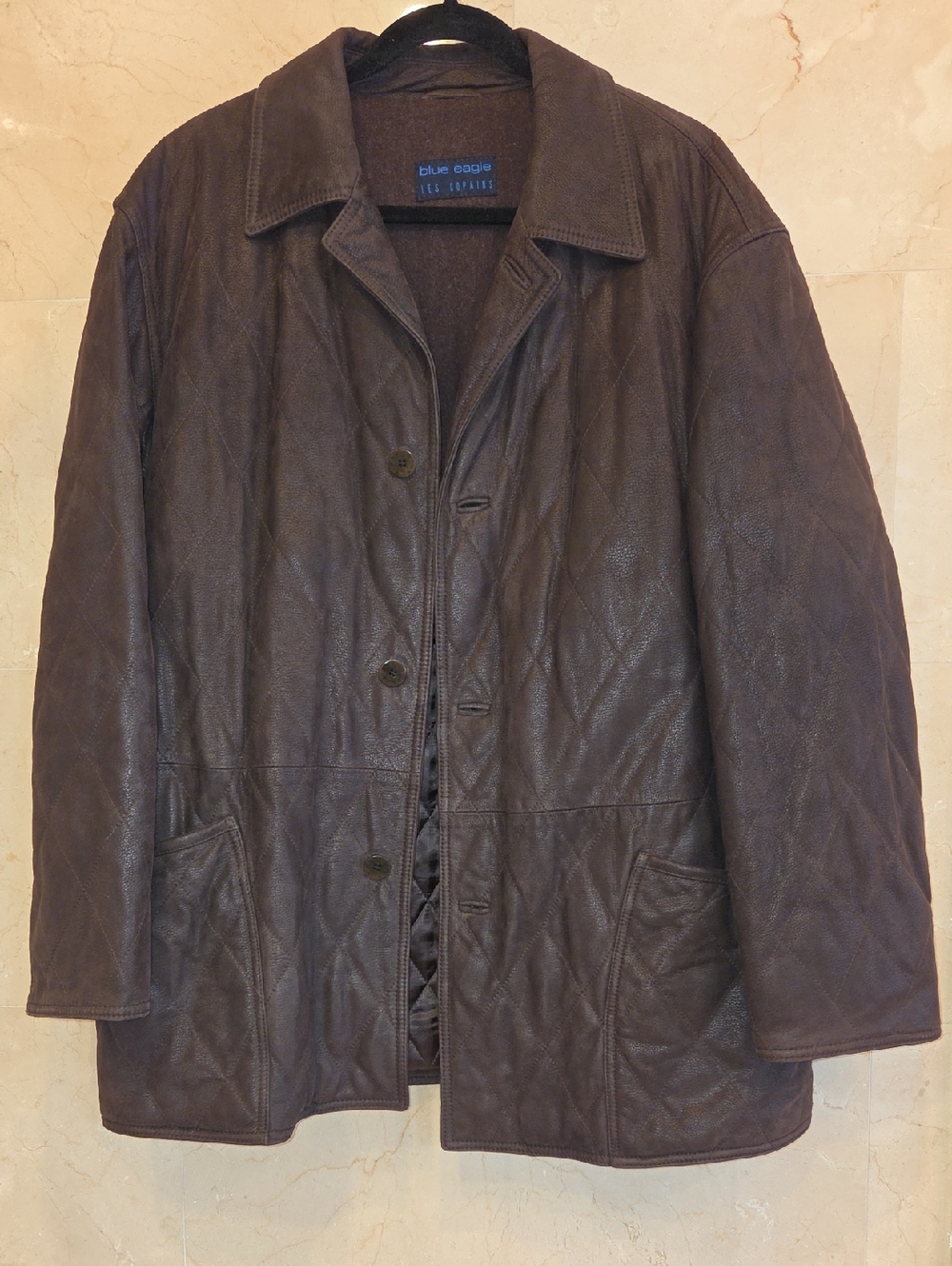 MEN'S BLUE EAGLE LES COPAINS BROWN LEATHER COAT JACKET $695 ITALY SZ